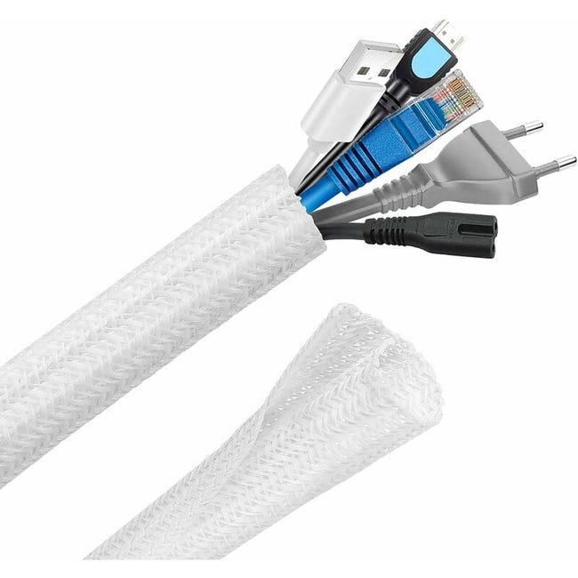 Verstellbarer Kabelkanal, 12 Mm–3 M, Geflochtener Pet-kabelkanal, Kabelschutz Für Tv, Pc, Usb – Weiß