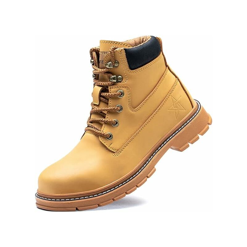 Sicherheitsschuh Für Herren Und Damen, Wasserdichte Leder-arbeitsstiefel, Leichte Stahlkappe, Unzerstörbare Sicherheitsstiefel, Schutz, Gelb, Schwarz, 38