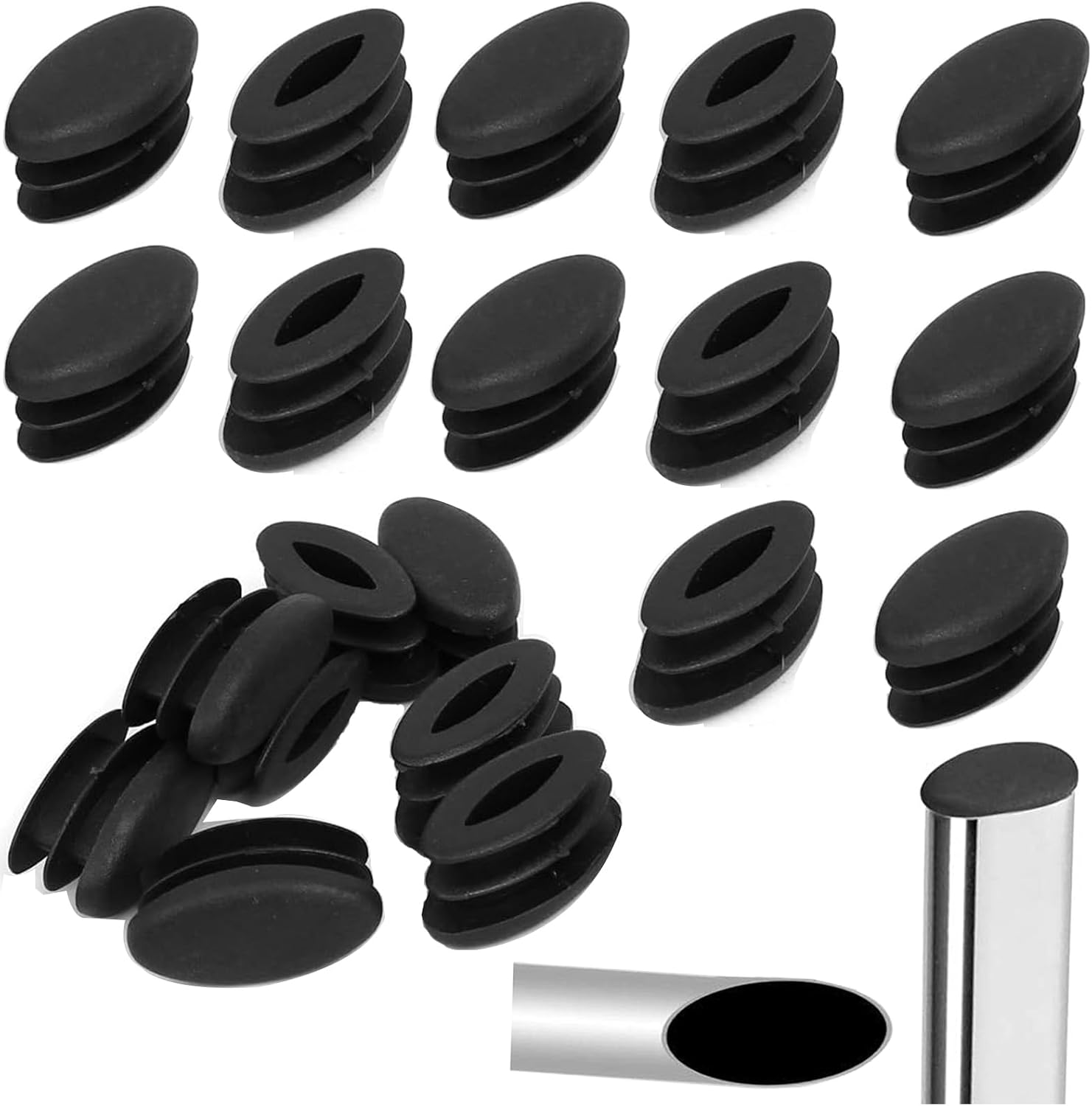 32 Stück Kunststoff-rohr-endkappen, Möbelbeine, Ovale Endkappen Für Kunststoff-stuhlbeine, Ovaler Rohrstopfen Für Schrankstuhl, Ovaler Rohreinsatz (15 X 30 Mm, Schwarz)