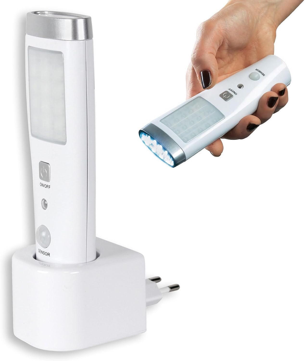 Taschenlampe Mit Bewegungsmelder Für Den Innenbereich – Wiederaufladbare Steckdosenleuchte – Notlicht – Kabelloses Induktionsladegerät – Led-taschenlampe – Sicherheit Und Notfall Zu Hause