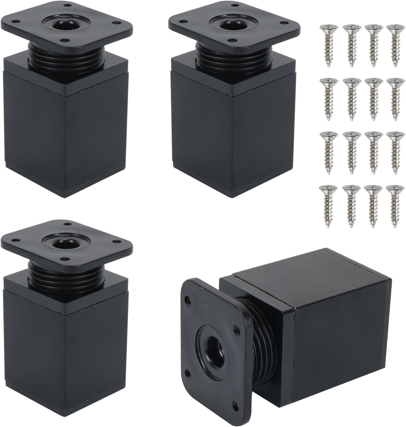 4 Stück Verstellbare Möbelbeine, 60 Mm, Quadratische Möbelbeine, Metallmöbelbeine Mit Schrauben, Schrankrahmen, Verstellbare Bettfüße (schwarz)