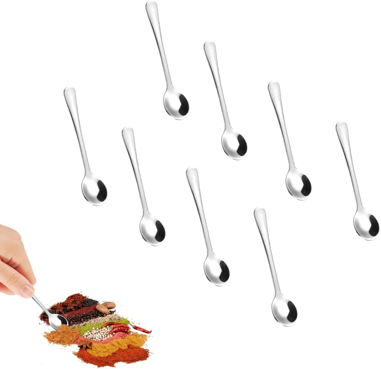 8-teiliges Set Edelstahl-teelöffel, Mini-espressolöffel, 7,5 Cm, Niedliche Kleine Edelstahllöffel Für Gewürze, Salz, Honig, Teelöffel, Kleine Löffel