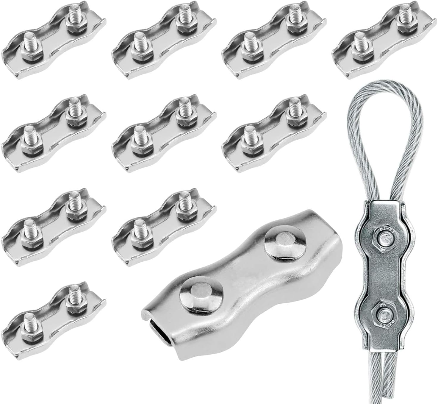 Duplex-kabelclips, 12 Stück M3 Duplex-clips, 304 Stahlkabelclip 3 Mm Duplex-clips Für 3 Mm Stahlkabel, Für Drahtseil-wäscheleinen, Sonnensegel