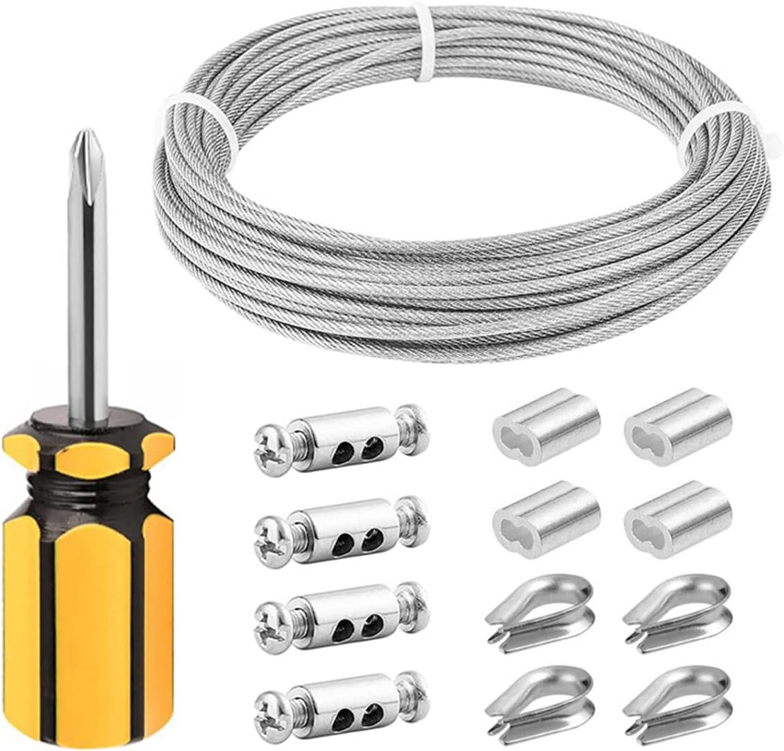2 Mm X 10 M Langes, Vinylbeschichtetes Edelstahl-aufhängekabel-set Mit Kauschen, Quetschhülsen, Kabelclips Für Gartenpflanzen, Bilderleuchten, Hängende Wäscheleinen