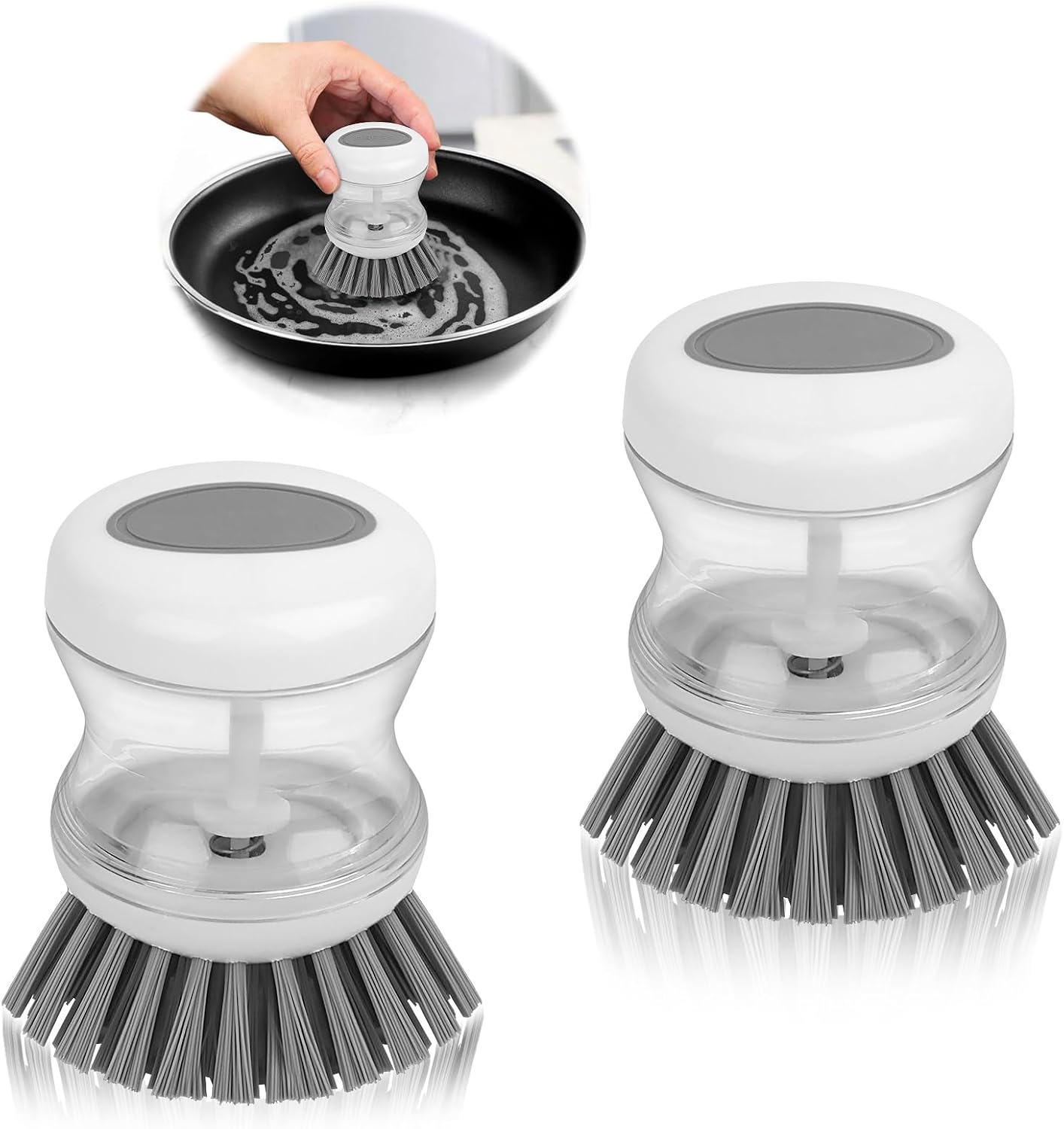 2 Stück Spülbürste Mit Flüssigkeitsspender, Spülbürste Mit Push-type-spender, Zum Reinigen Von Töpfen, Pfannen, Herden Und Küchenutensilien