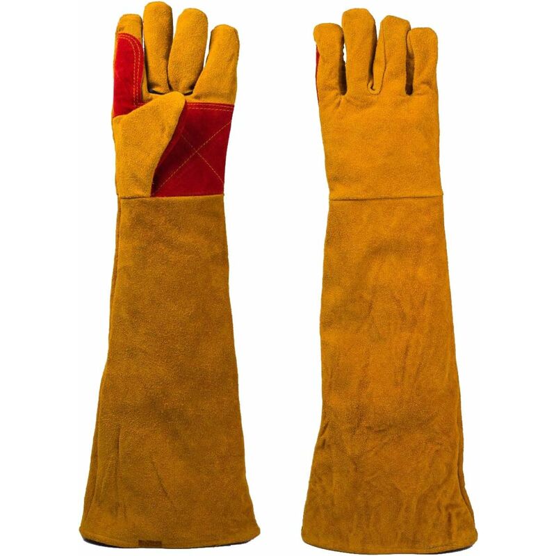 1 Paar Langärmlige Schweißerhandschuhe, Hitzebeständig, Rutschfest, Rindsleder-handschuhe Zum Schweißen, Grillen, Ofen, Grillen, Gartenarbeit