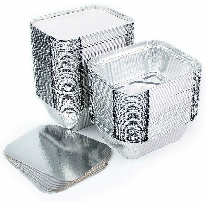 Packung Mit 100 Einweg-tabletts Aus Aluminium Mit Deckel Zum Transportieren Von Lebensmitteln – Einfrieren – Kochen (260 Ml) – Silber
