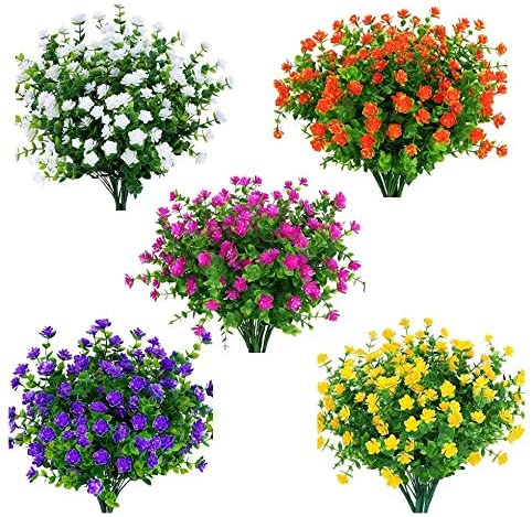 Set Mit 15 Künstlichen Blumensträußen Für Draußen Und Drinnen – Uv-beständige Kunststoffpflanzen In 5 Farben Für Zuhause