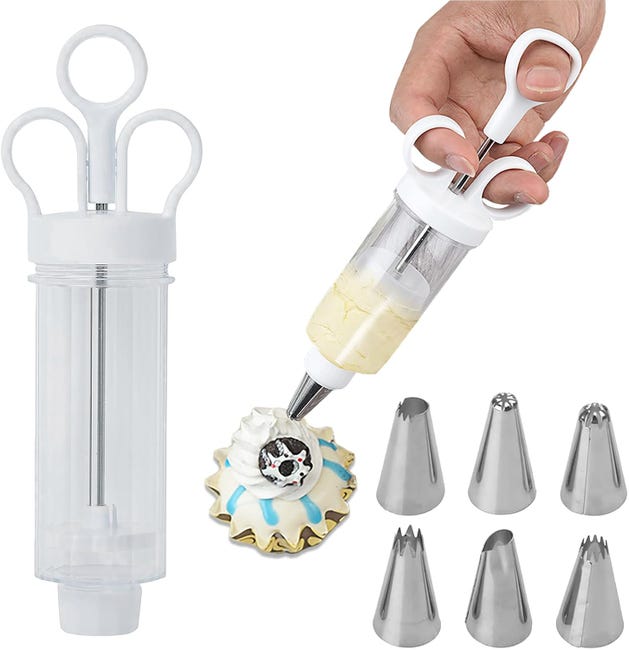 Weiße Spritzpistole, Tortendekorationsset Mit 6 Edelstahl-tüllen, Spritzbeutel