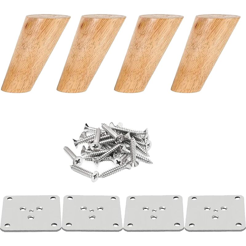 10 Cm Tischbeine Aus Holz, Set Mit 4 Konischen, Schrägen Massivholz-möbelbeinen Mit Montageplatten Und Schrauben Für Sofa, Bett, Schrank, Sofa, Stuhl (neigbar)