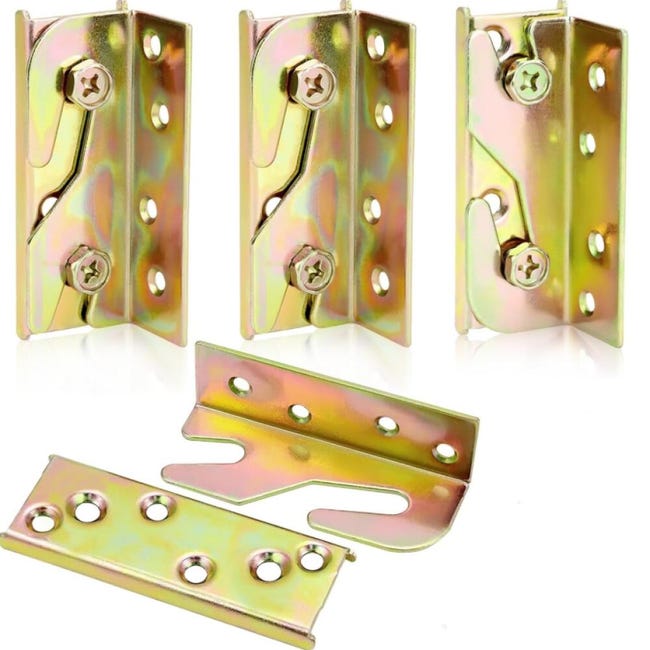 Set Mit 4 Bettseitenteilen, Bettverbindern, Eisenstützen, Bettbeschlägen Mit Schrauben Zur Befestigung Von Bettseitenteilen Und -rahmen