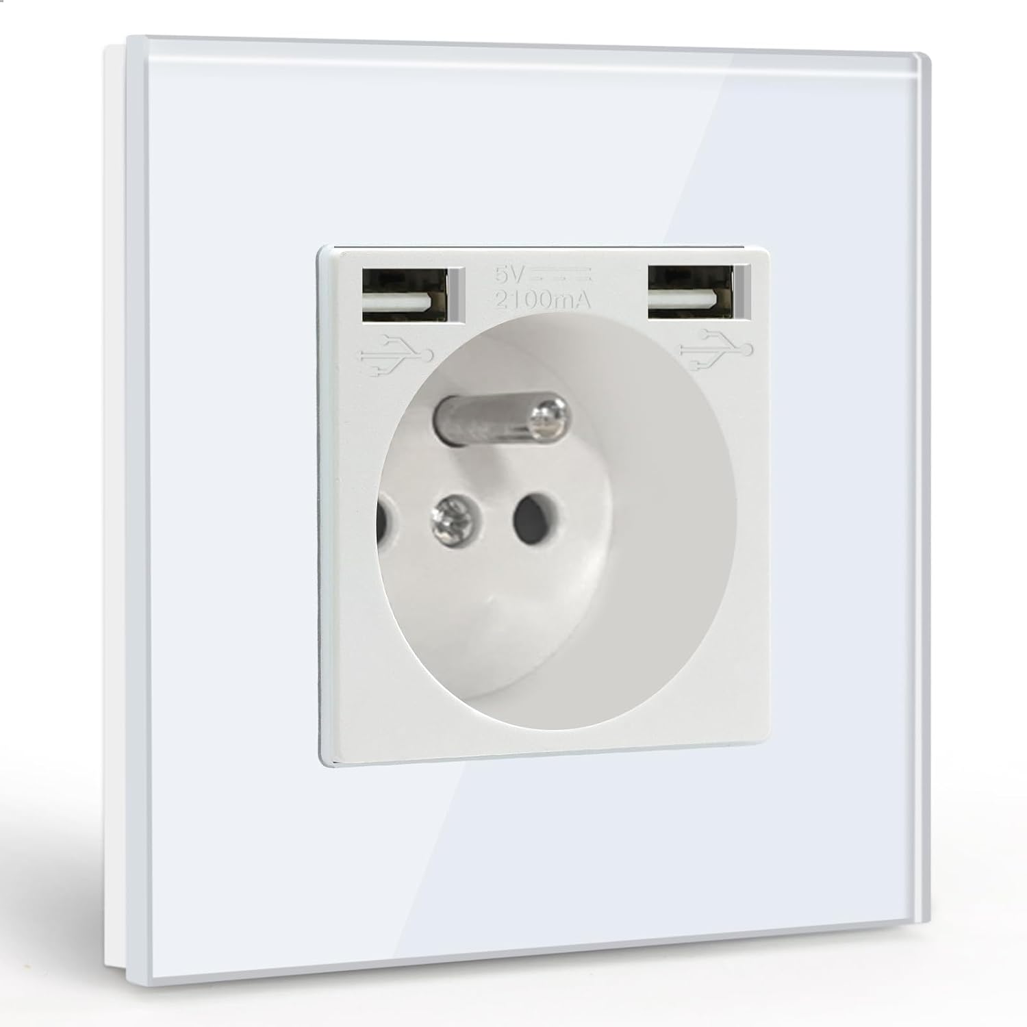 Wandsteckdose Mit 2 Usb-anschlüssen, 16 A Ac-steckdose Mit Glasscheibe, Wandsteckdosenleiste Max. 2,1 A, Geeignet Für Smartphone, Tablet (1 Steckdose Mit 2 Usb-anschlüssen, Weiß)
