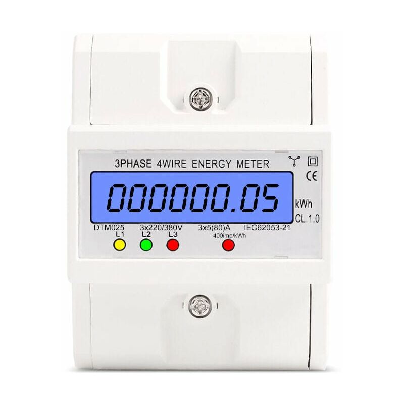 Wattstundenzähler, 220/380 V, 5–80 A, Stromverbrauch, Kwh, Din-schienenmontage, Digitaler Wattstundenzähler, Mit Weißer Hintergrundbeleuchtung