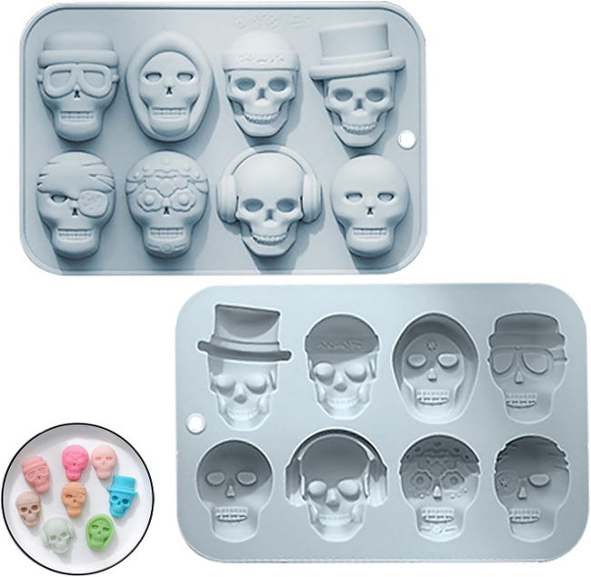 Silikon-totenkopfformen Für Halloween-schokolade, Bonbons Und Gelee (blau, 18,9 12,7 2,2 Cm)