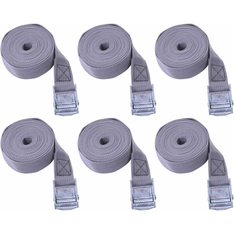 Set Mit 6 Ratschengurten, Polypropylen-gepäckgurten, Spanngurten, Geeignet Für Autos, Motorräder, Kajaks, Verstellbar, Verschleißfest, Korrosionsbeständig (grau, 25 Mm X 2 M)