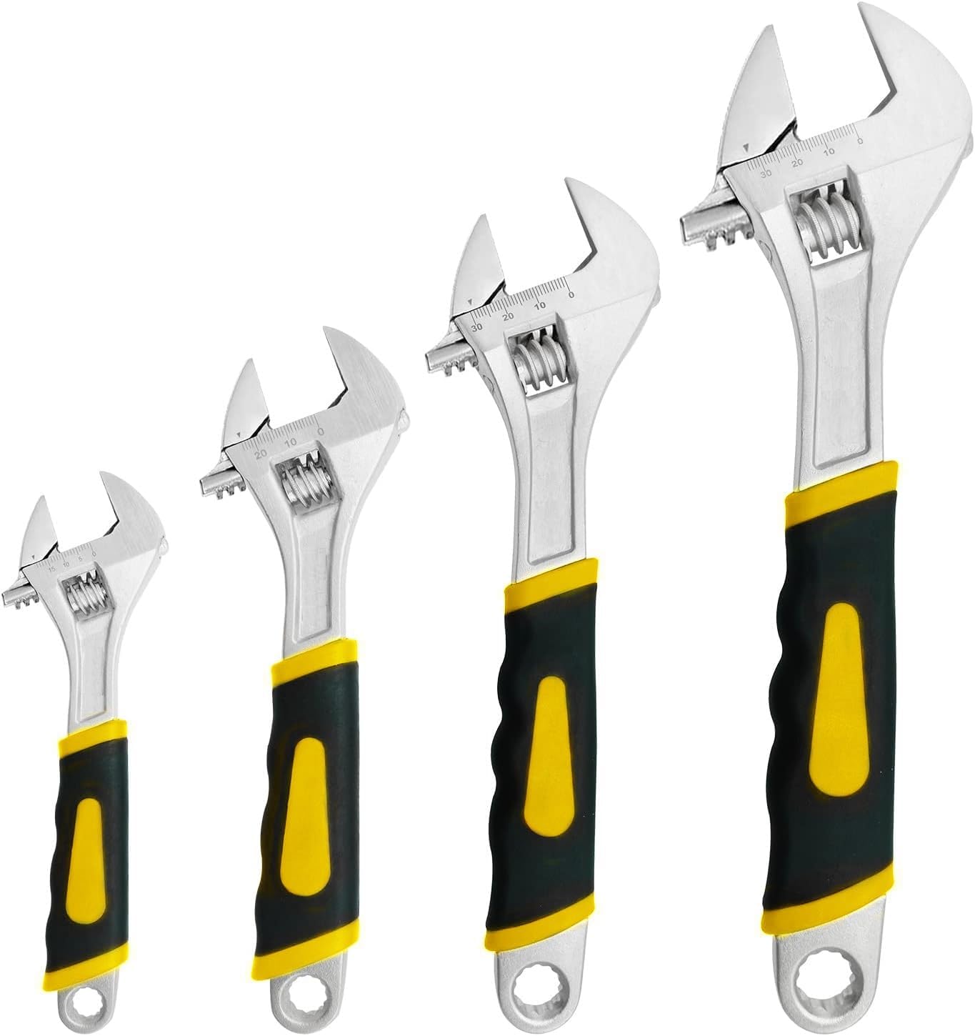 4-teiliger Verstellbarer Schraubenschlüsselsatz, 4 Größen, Stahl-schalthebel Mit Metrischen Skalen Und Rutschfestem Griff (15-30 Cm)