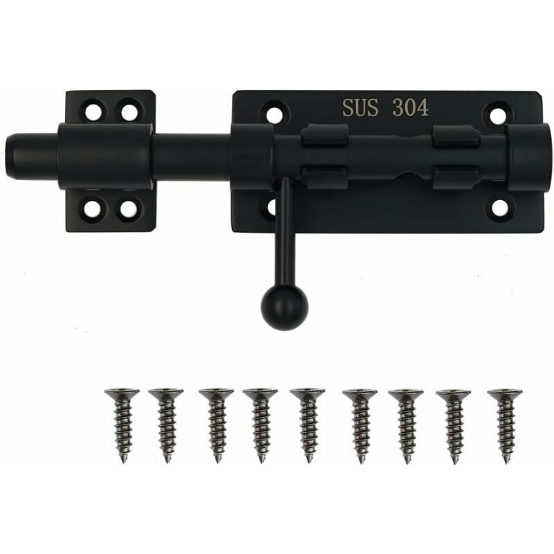 Zylinderriegel-türriegel Mit Loch Für Vorhängeschloss, Verdickter Schiebetürriegel Aus Edelstahl 304, 6 Zoll, Schwarz, 160 Mm