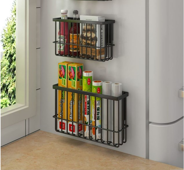 2 Stück Magnetisches Kühlschrank-aufbewahrungsregal, Multifunktionales Magnetisches Frischhaltebeutel-aufbewahrungsregal Für Küche Und Mikrowelle (schwarz)