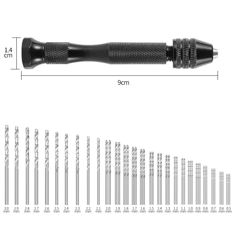 Mini-handbohrer, Spiralbohrer-bits + 48 Mikro-akku-spiralbohrer, Aluminium-stiftschraubstock, Rotationswerkzeuge, Verstellbare Spiralbohrer, Brandmalerei, Heim-kunststoffloch, Kupfer