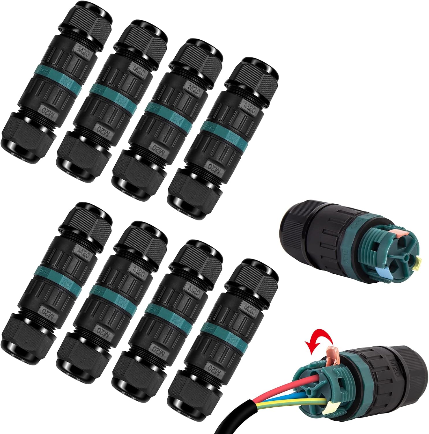 8er-pack Wasserdichter Elektrischer Ip68-stecker – 3-poliger Wasserdichter Stecker Für Kabel Mit Ø5–12 Mm Durchmesser, Wasserdichte Anschlussdose Für Den Außenbereich Für Garten- Und Erdkabel