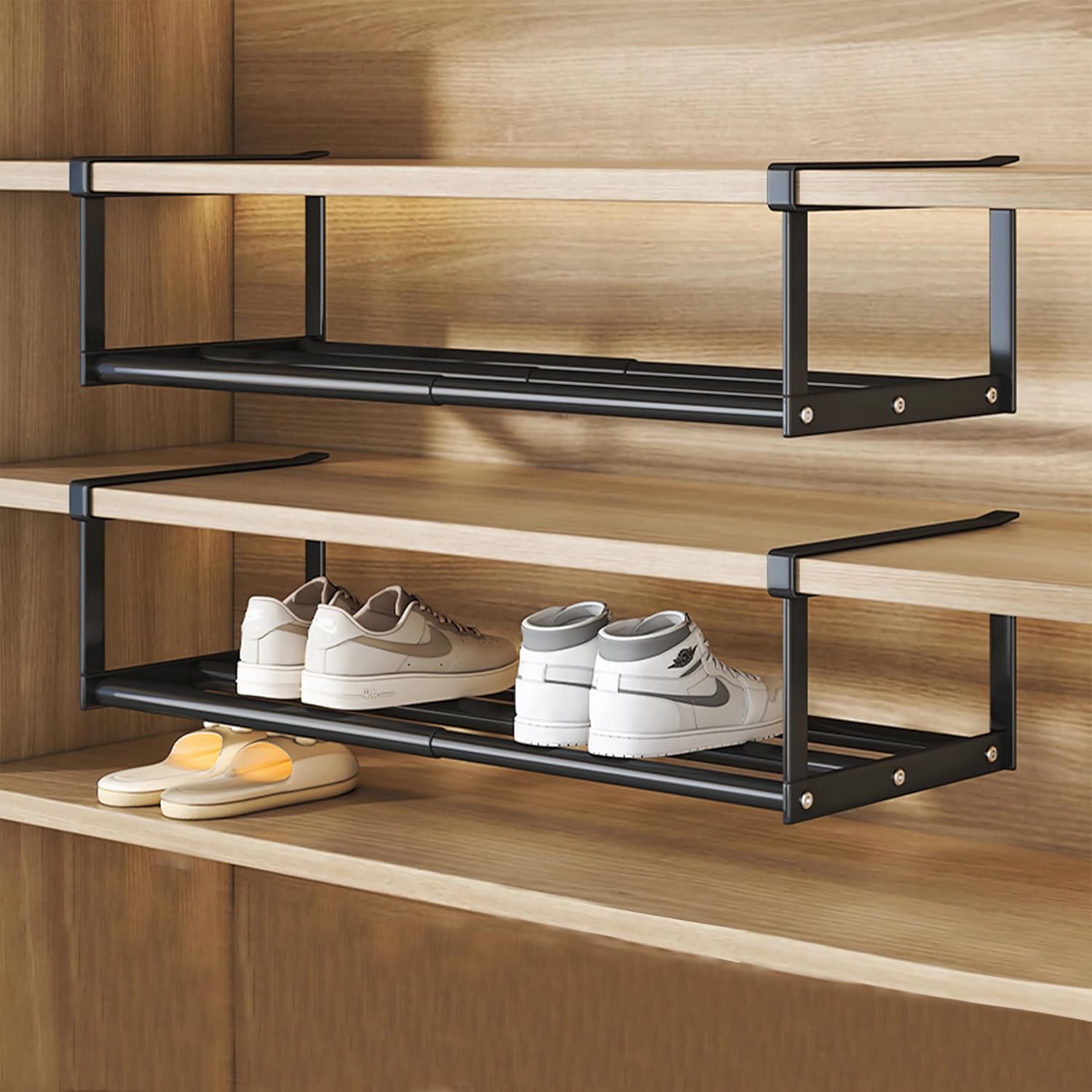 Ausziehbares 2-teiliges Schuhregal (40–70 Cm), Verstellbar, Platzsparende Schuhaufbewahrung Für Eingangsbereich, Kleiderschrank Und Garderobe – Schwarz