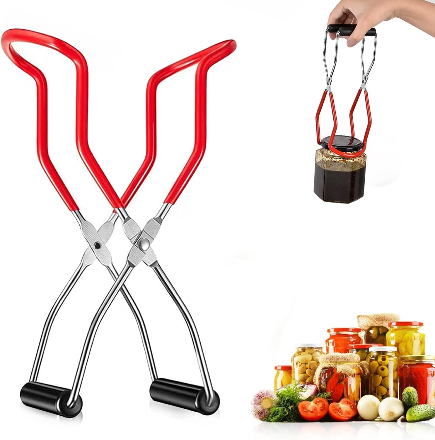 Verbrühungssichere Glaszange, Glasheber, Rot, Edelstahl, Rutschfeste Glashebezange Mit Griff Für Einmachgläser Und Marmeladengläser