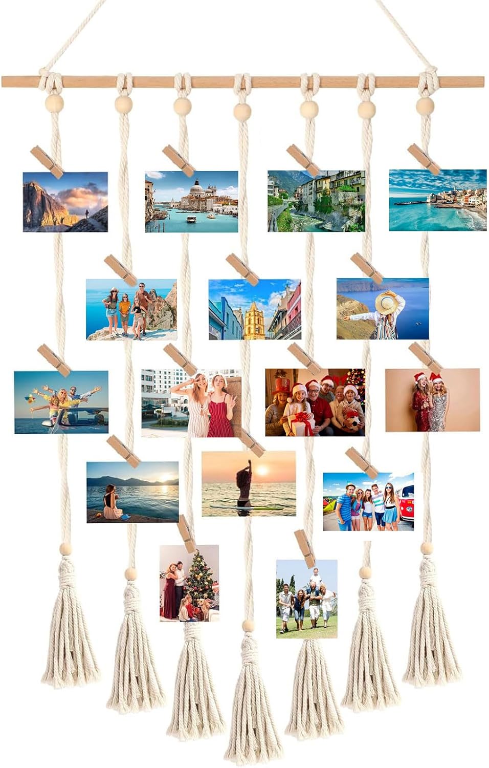 Fotocollage-wanddisplay, Bilderrahmen, Hängende Fotowand Mit 30 Holzklammern, Diy-fotohalter Im Boho-stil, Für Heimdekoration Und Als Hochzeits-/jubiläumsgeschenk