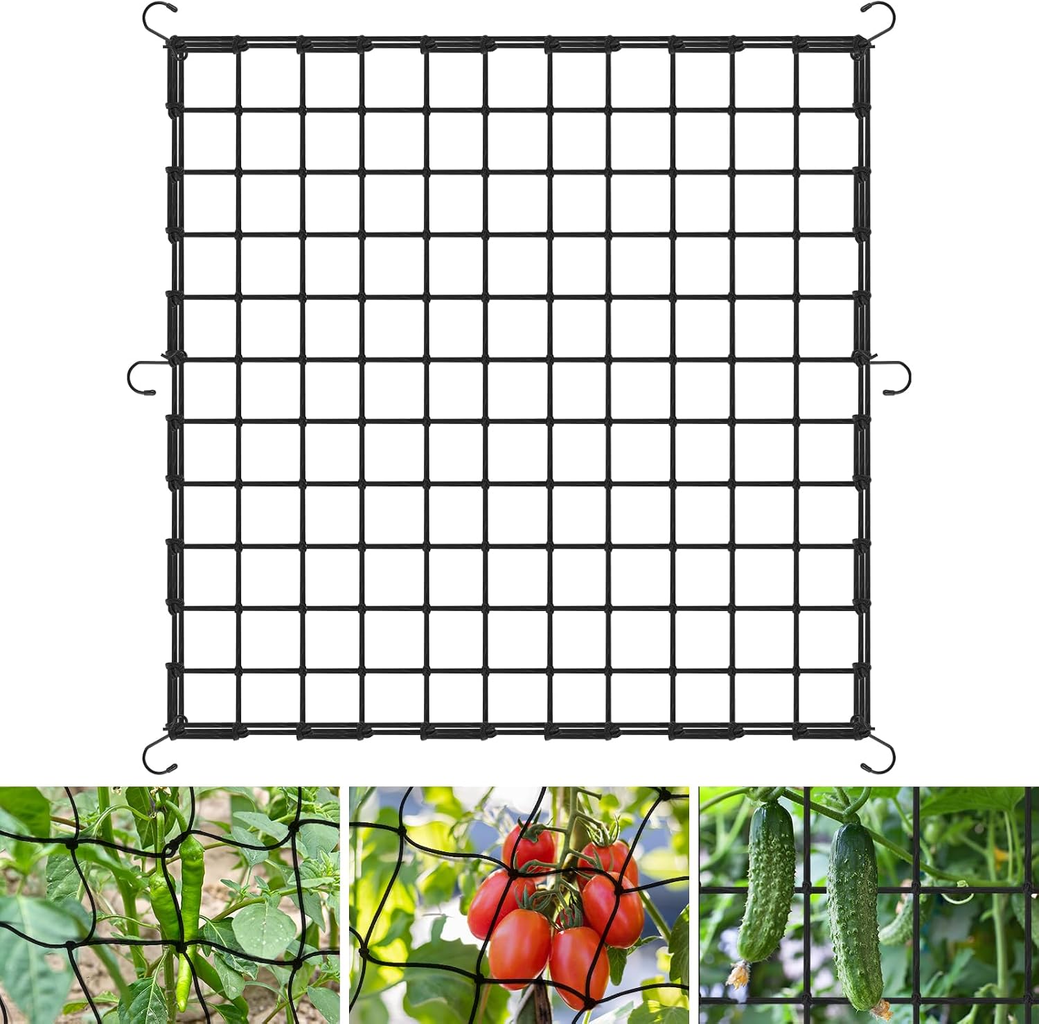 Growzeltnetz, 120 X 120 Cm Elastisches Grownetz Mit 6 Haken, Pflanzenstütznetz, Kletterpflanzennetz Für Garten, Obst, Getreide Und Anderes Gemüse