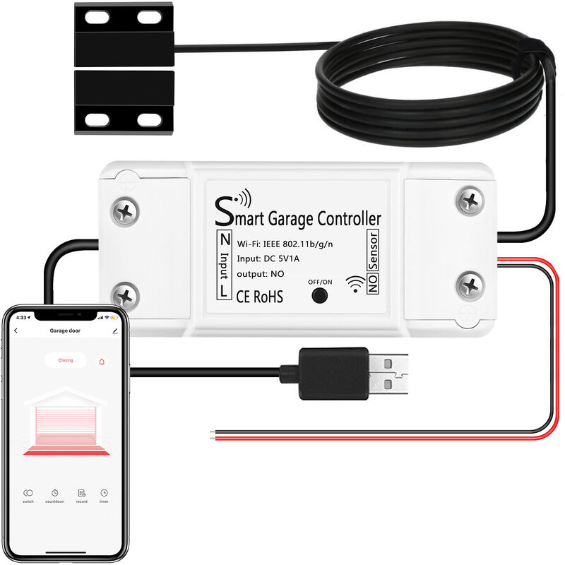 Wifi-vernetzter Garagentoröffner, Wifi-smart-garagentorschalter, Kompatibel Mit Google Home, Ferngesteuert, Timer Und Sharing-funktion Über Kostenlose App