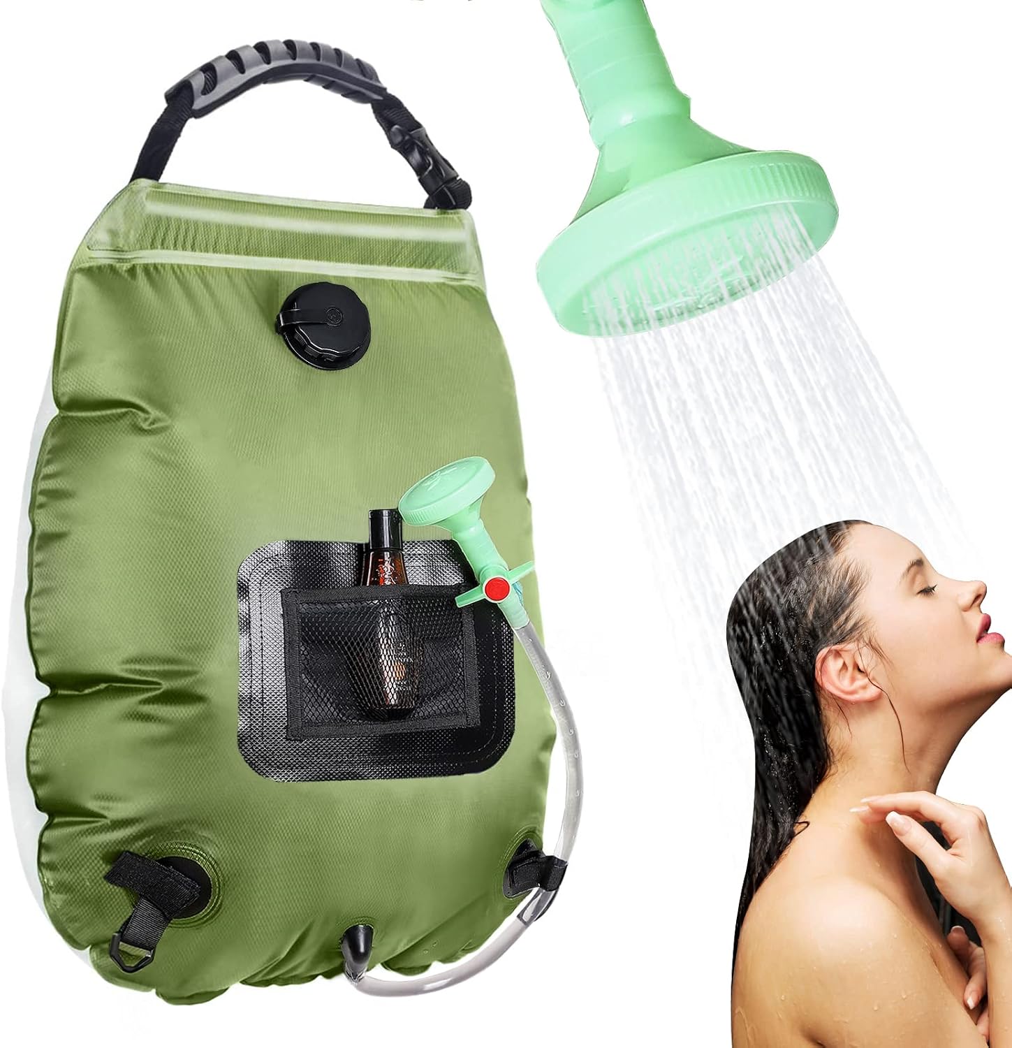 Tragbare Solardusche, 20 L, Abnehmbarer Schlauch Und Ein-/aus-duschkopf, Kompakt Für Camping, Wandern, Reisen Und Schwimmen.