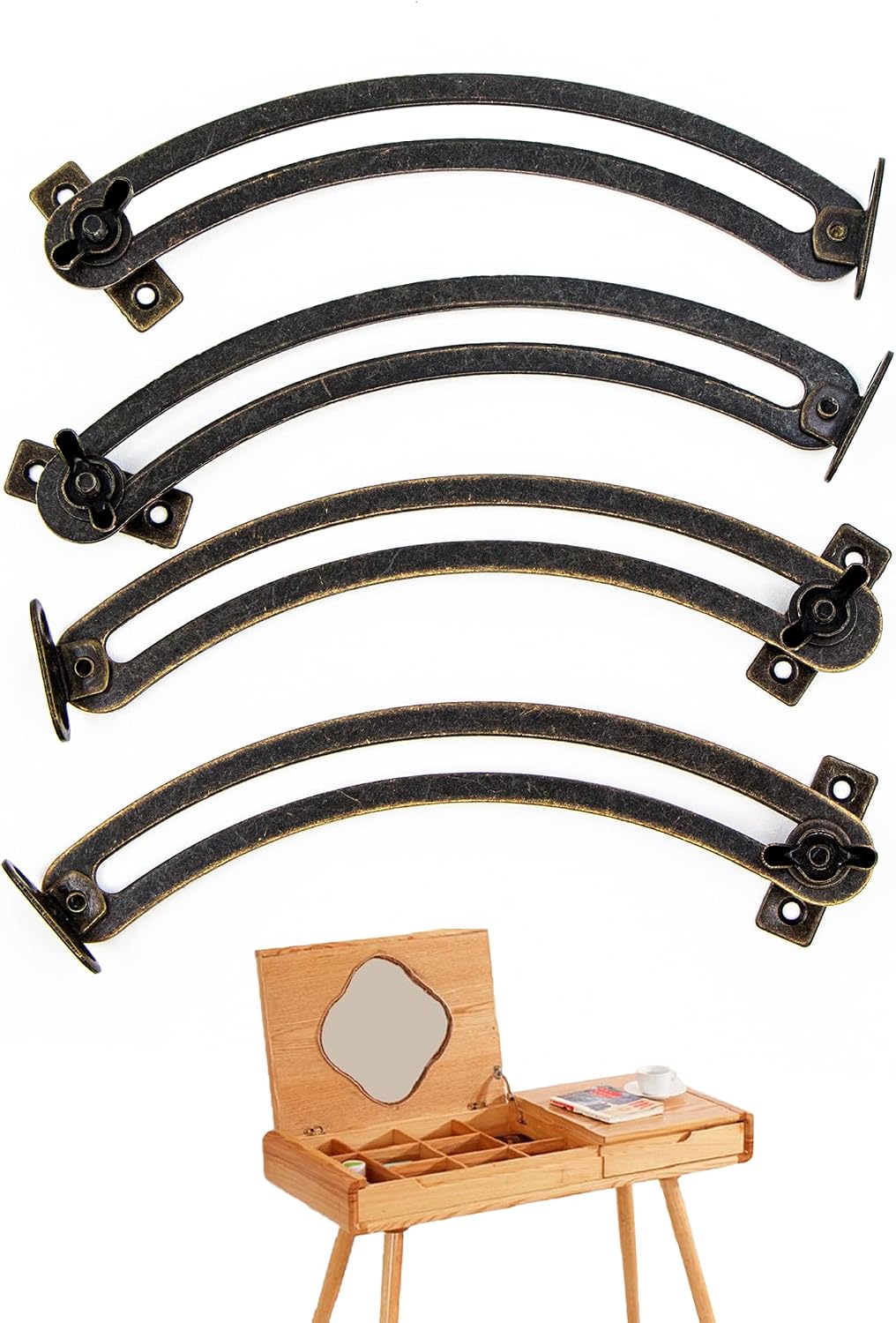 Deckelstützscharnier-hebestütze – 4 Stück Vintage Gebogenes Verstellbares Schranktürscharnier Für Möbel, Kleiderschrank, Spielzeugkiste, Tatami, Decken