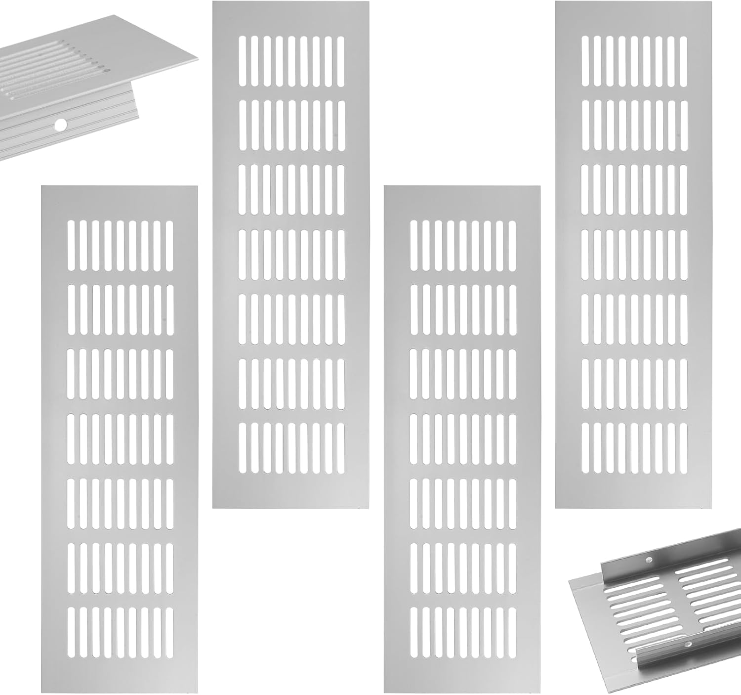 4 Stück Rechteckige Lüftungsgitter, 300 X 80 Mm Lüftungsgitter, Einbau-lüftungsgitter Aus Aluminium, Große Lüftungsgitter, Für Schränke, Schuhschränke, Kleiderschränke (silber)