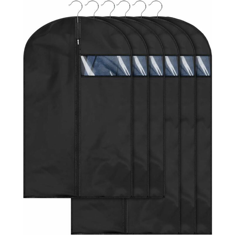 Set Aus 6 Hochwertigen Kleidersäcken, Schwarz, 60 X 100 Cm Und 60 X 120 Cm, Zur Langfristigen Aufbewahrung Von Jacken, Mänteln Und Anzügen, Staub- Und Mottenbeständig.