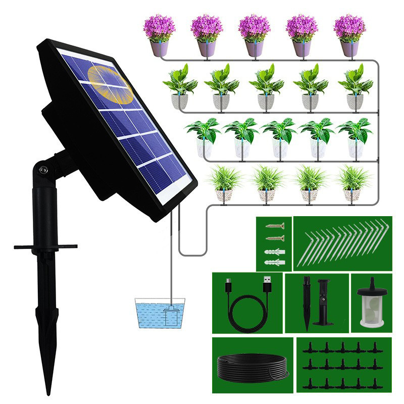 Solar-bewässerungsset Für Den Garten, Automatisches Tropfbewässerungssystem Mit 15 M Bewässerungsschlauch, Automatischer Bewässerungstimer Für Blumentopfpflanzen Auf Dem Balkon Im Urlaub