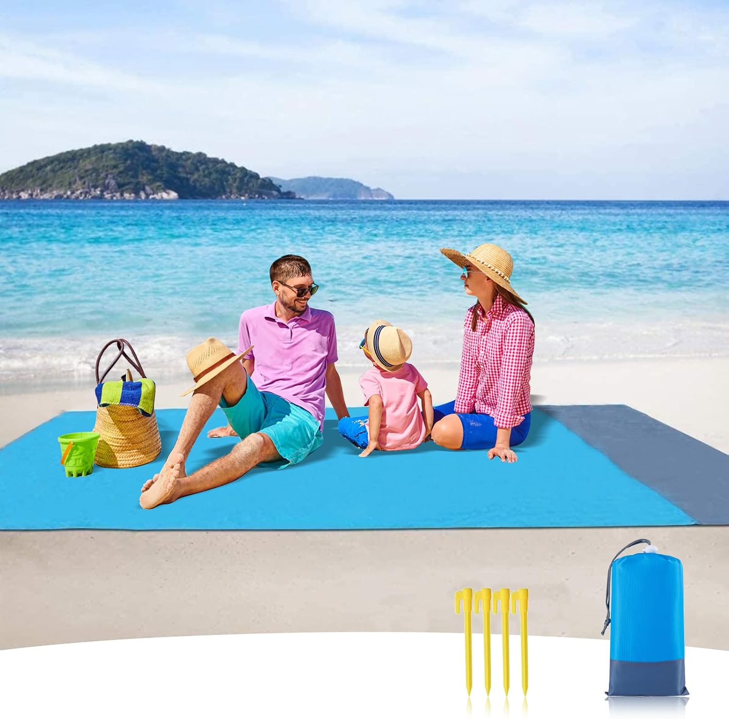 Sanddichte Stranddecke, Wasserdichte Matte, 210 X 200 Cm, 4 Befestigungsecken, Matte Für Reisen, Camping, Wandern, Picknick, Urlaub