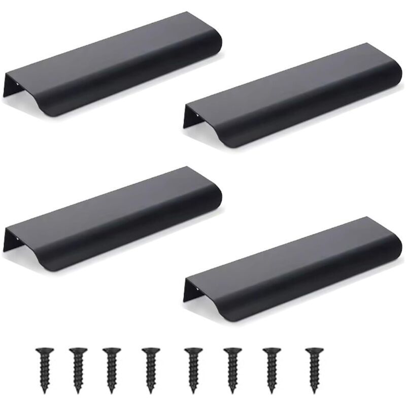 Set Mit 4 Möbelgriffen, Verdeckten Türgriffen, Schrankgriffen, Schubladengriffen Aus Aluminium, Verdeckten Griffen, Unsichtbaren Möbelgriffen, Küchengriffen – Schwarz, 15 Cm