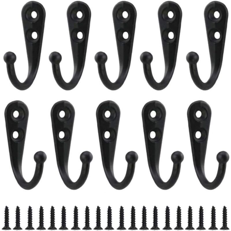10 Schwarze Einzelhaken, Wandhaken, Schwarze Garderobenhaken, Inklusive Befestigungsschrauben