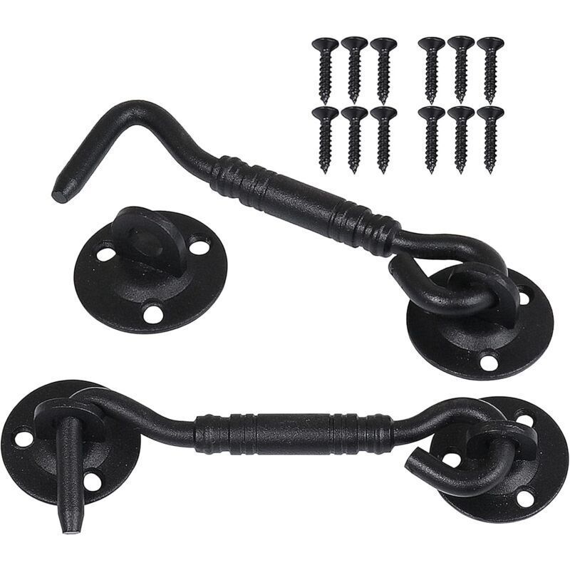 2er-pack Kabinenhaken, Fensterbefestigung, Türverriegelungshaken, Edelstahl-schuppenriegel Für Schuppentür, Garagentür, Kabinenfenster, 4 Zoll (schwarz)