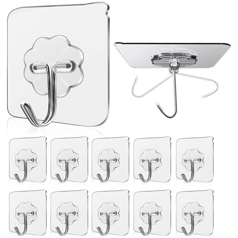 Selbstklebende Haken, 15 Kg (max.) Transparente Aufkleber Badezimmer Wandhaken Handtuchhalter Zum Aufhängen In Bad, Küche, Decke, Wand, Tür, Bademäntel (10er-pack)