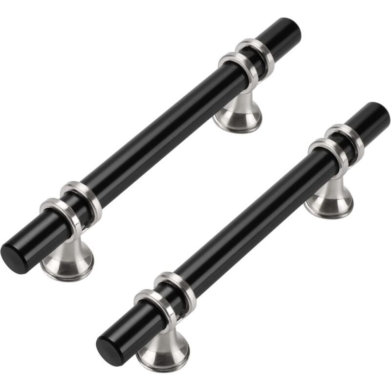 Set Mit 10 Küchenschrankgriffen, Möbelgriffen, 96 Mm, Edelstahlgriffen, Schwarzen Möbel-, Türgriffen, Küchenschrankgriffen, Silber Und Schwarz