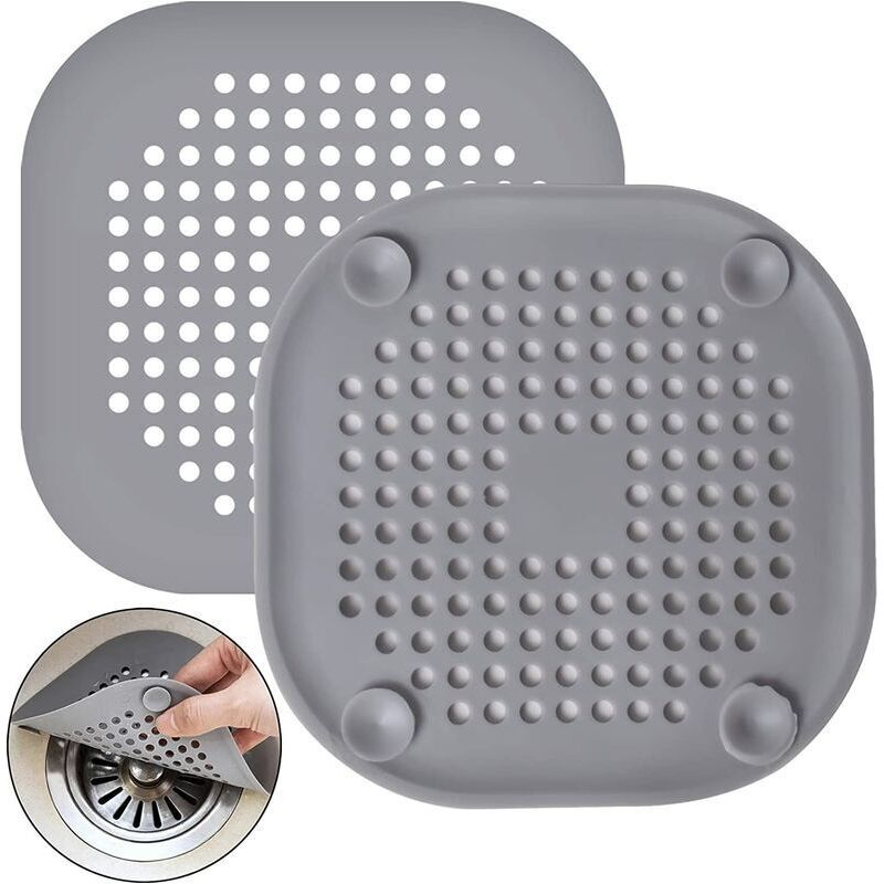Set Mit 2 Silikon-abflusssieben, Spülbecken-sieb Mit Saugnapf, Badewannen-abflussabdeckung, Graues Sieb, Anti-verstopfungs-haarsieb Für Küchen- Und Badezimmerspülen