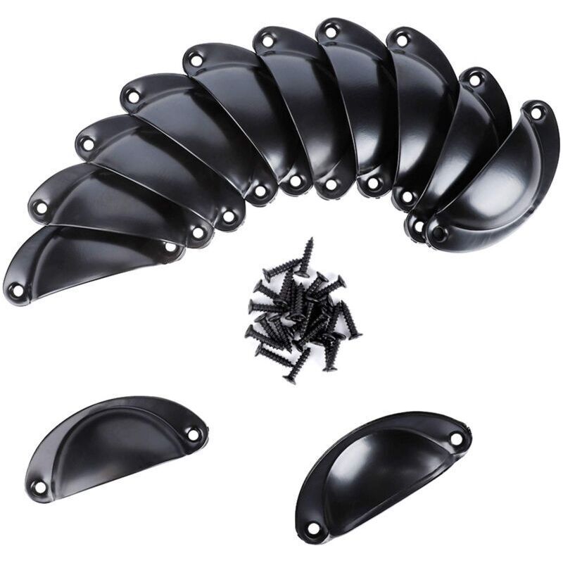 Set Mit 12 Eisernen, Muschelförmigen Griffen Für Küchenschranktüren Und Schubladen (schwarze Muschelgriffe)