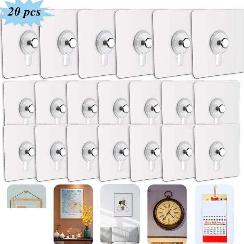 Set Mit 20 Selbstklebenden Haken, Kein Bohren Erforderlich, Selbstklebende Bilderrahmenhaken Zum Aufhängen Von Bilderrahmen, Wanddekoration, Ohne Löcher