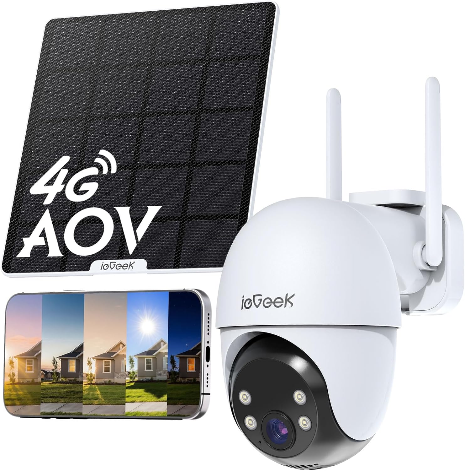 Iegeek 4g 24/7 Aufzeichnung Aov Überwachungskamera Außen Mit Sim Ohne Wifi Auto-tracking, 360° Ptz, 2k 3mp, Ki-erkennung, 25m Nachtsicht, 5w Solarpanel, 10000mah Akku, 2-wege-audio, Ip65