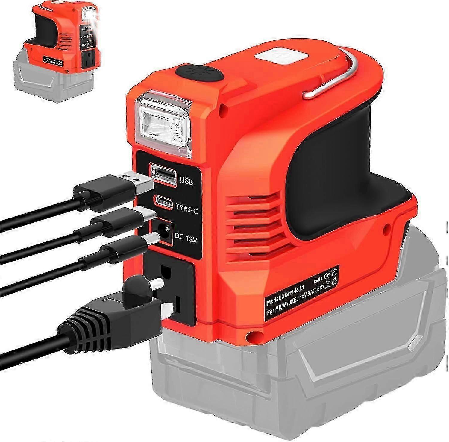 220-w-wechselrichter Für Milwaukee 18-v-akkus, Tragbares Netzteil, Wandelt 18 V Gleichstrom In 100–240 V Um, Akkubetriebener Ausgang Mit Usb-b, Usb-c Und 12-v-gleichstromanschluss. 100-120 V