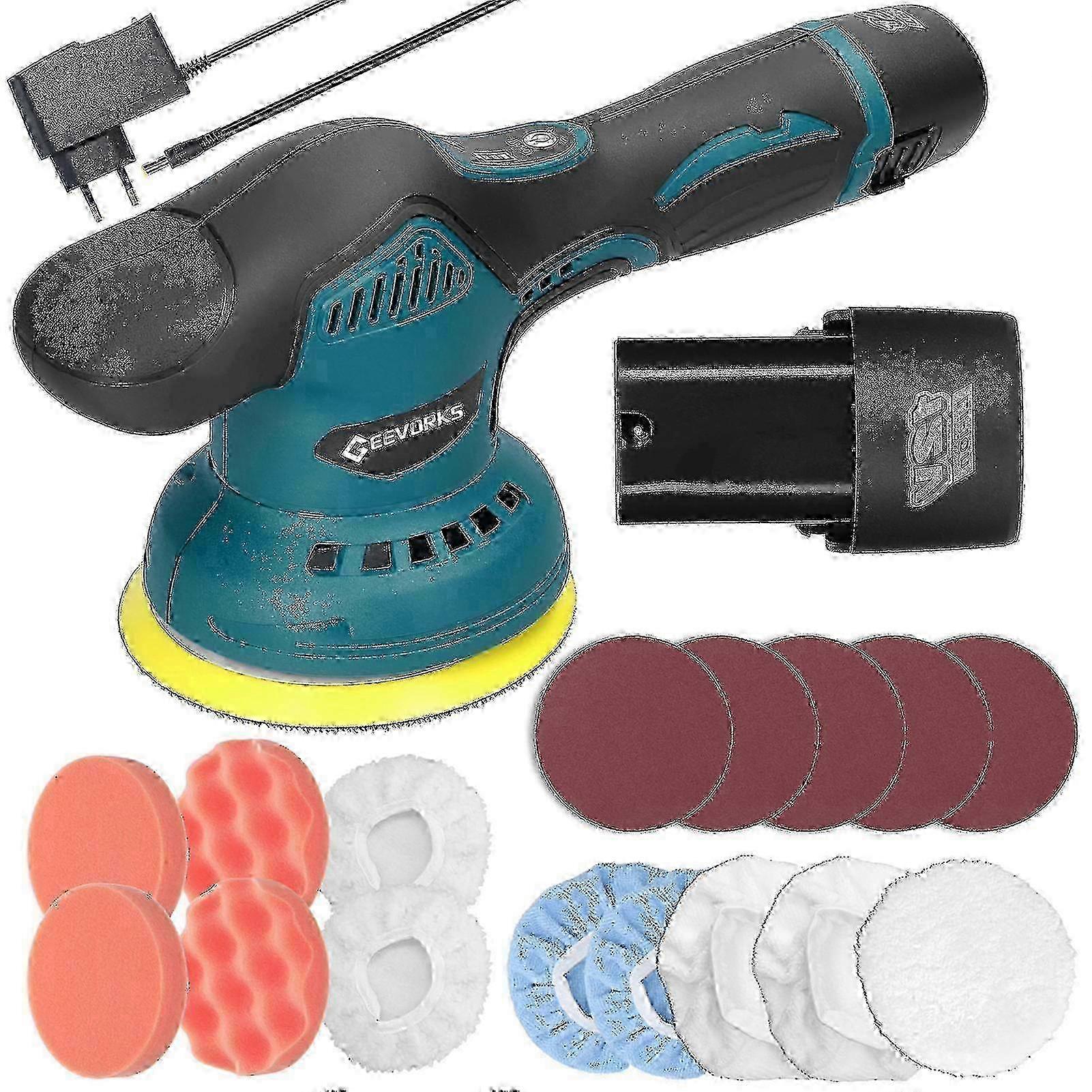 Akku-exzenterpoliermaschine Mit 8 Geschwindigkeitsstufen, Einstellbar, Multifunktional Zum Wachsen Von Metall, Schleifen Von Holz Und Entfernen Von Rost. 19-teiliges Set