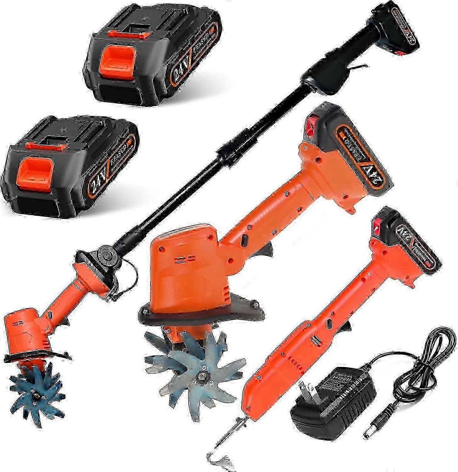 24-v-akku-gartenfräse – Leistungsstarker 235-u/min-motor, 4-reihige Stahlmesser, Verstellbarer Teleskopstiel, Inkl. 2 Akkus – Dyj2