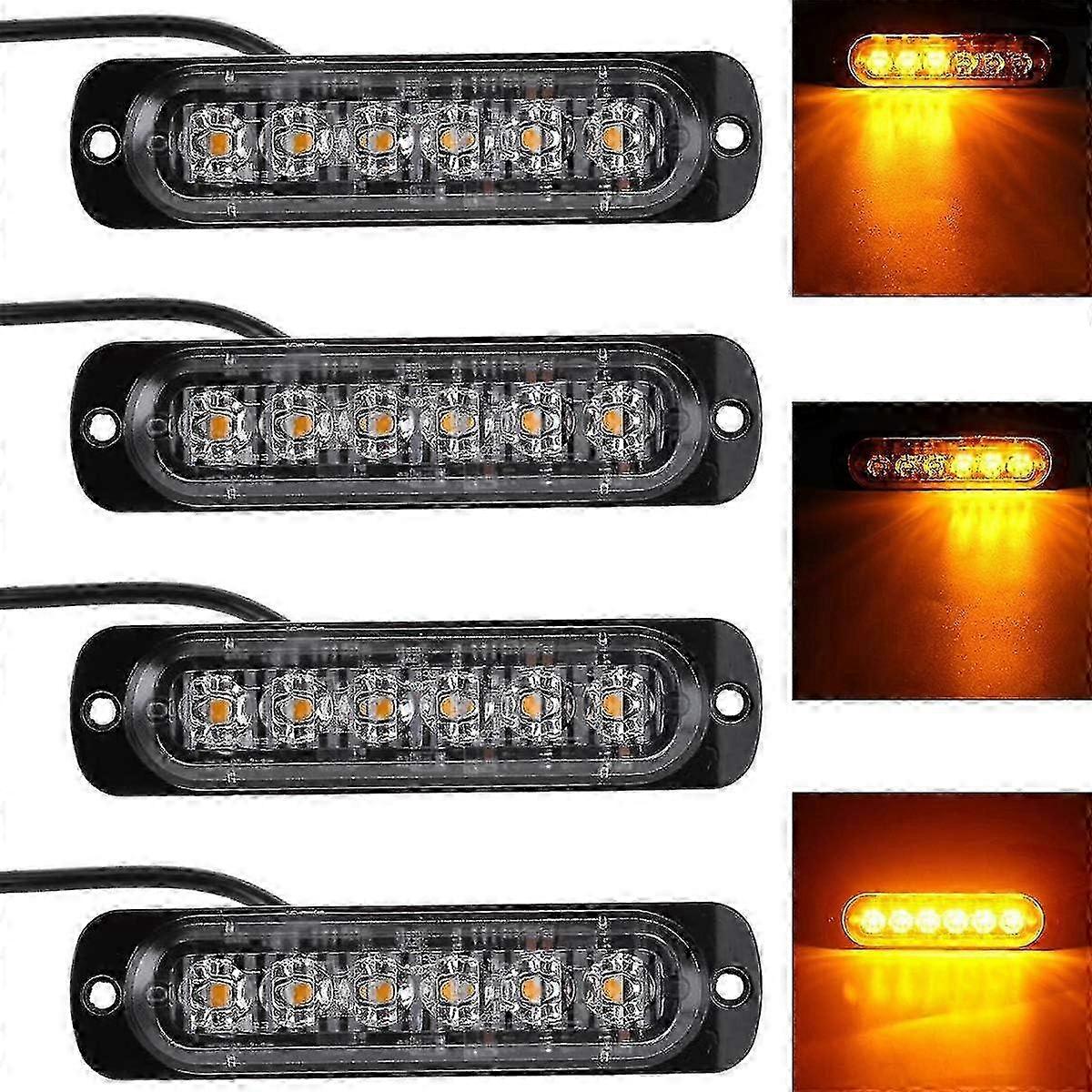 4 Stück 18w 6 Led Schlanke Bernsteingelbe Stroboskop-blitzleuchte Für Auto, Lkw, Notfallsignal, Parklicht