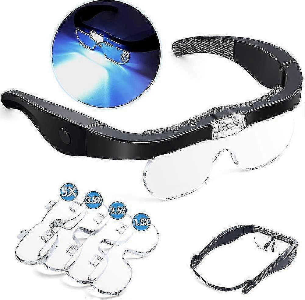Kopfvergrößerungsbrille Mit 2 Led-leuchten: Freihändige, Per Usb Aufladbare Vergrößerungsbrille Für Hobbys, Lesen Und Bastelarbeiten. 4 Abnehmbare Teile