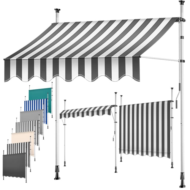 Kesser® Klemmmarkise, Handkurbel, Ohne Bohren - 200 Cm, Anthrazit / Weiß